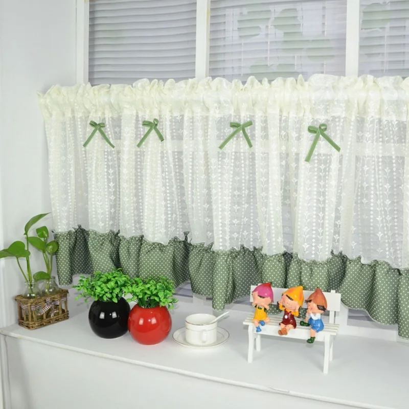 

Free shipping Elegant flowers bars yarn tulle pastoral short curtain kitchen curtains for living room bedroom drapes customized