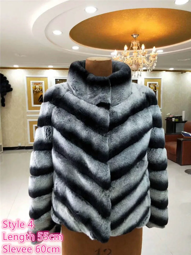 style 4 Новинка настоящий Шиншилла классический Настоящий мех кролика пальто с капюшоном Шиншилла кроличий мех куртка с длинным рукавом для женщин - Цвет: style 4
