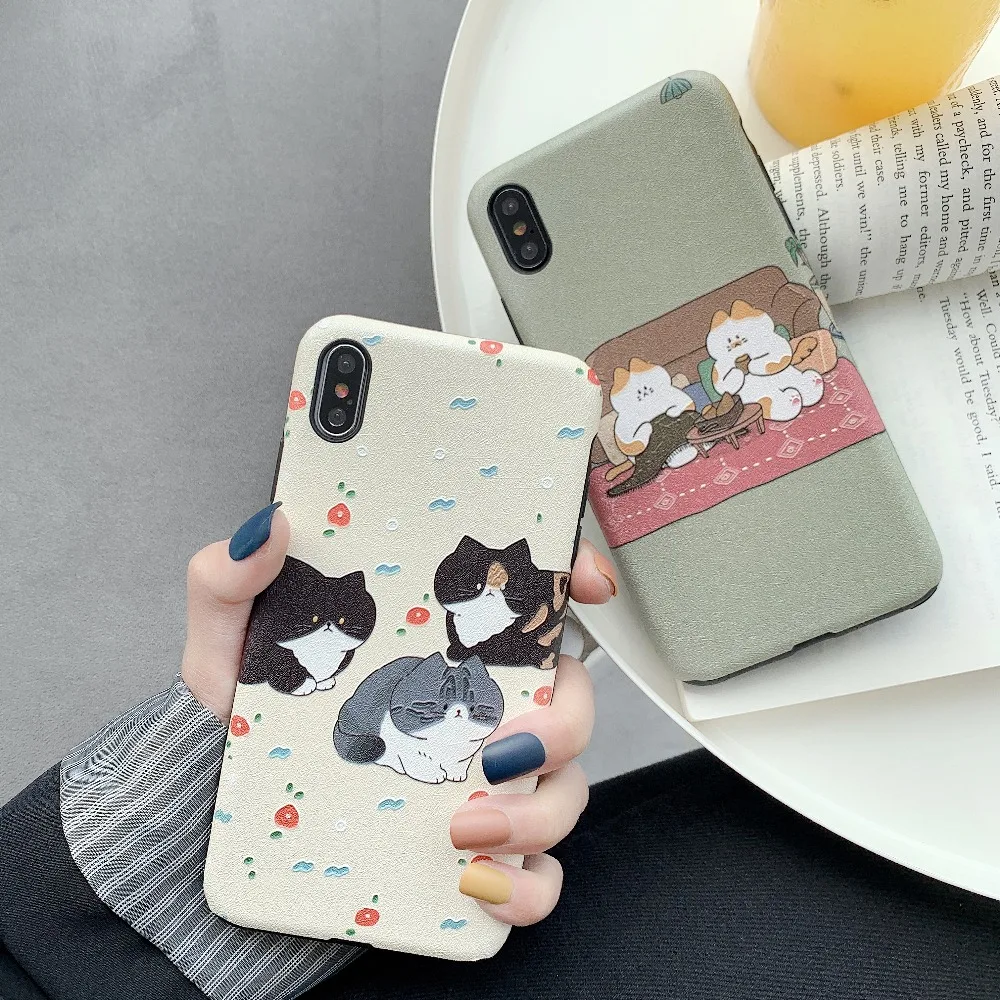 ORYKSZ Cartoon Cat Matte Soft Phone Cases For iphone XS Max Case X XR 8 7 6S 6 Plus Cover Fashion Silicone Capa |