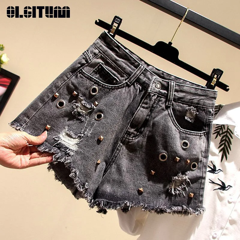 

2020 New Summer Fashion Large Size L-4XL Women Denim Causal Shorts Female Wide Leg Shorts Beach Style Hot Shorts PT306