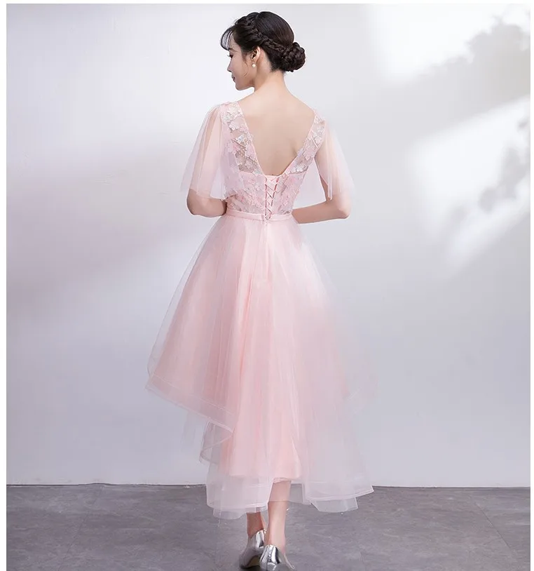 Женское фатиновое вечернее платье розовое с глубоким вырезом и V-образным лето 2020
