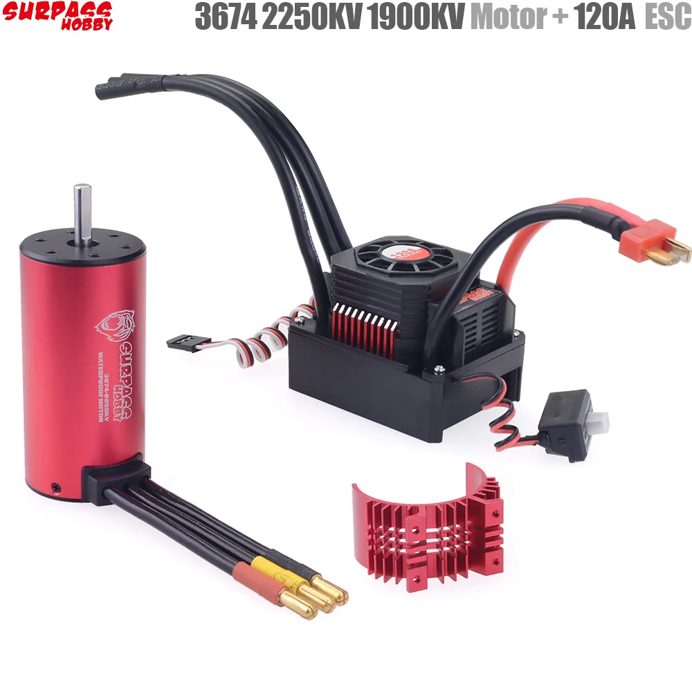 

Surpass Hobby 3674 2250KV1900KV Brushless Motor +120A Waterproof Brushless Esc 2-3S For 1/8 Rc Models Buggy Drift Car