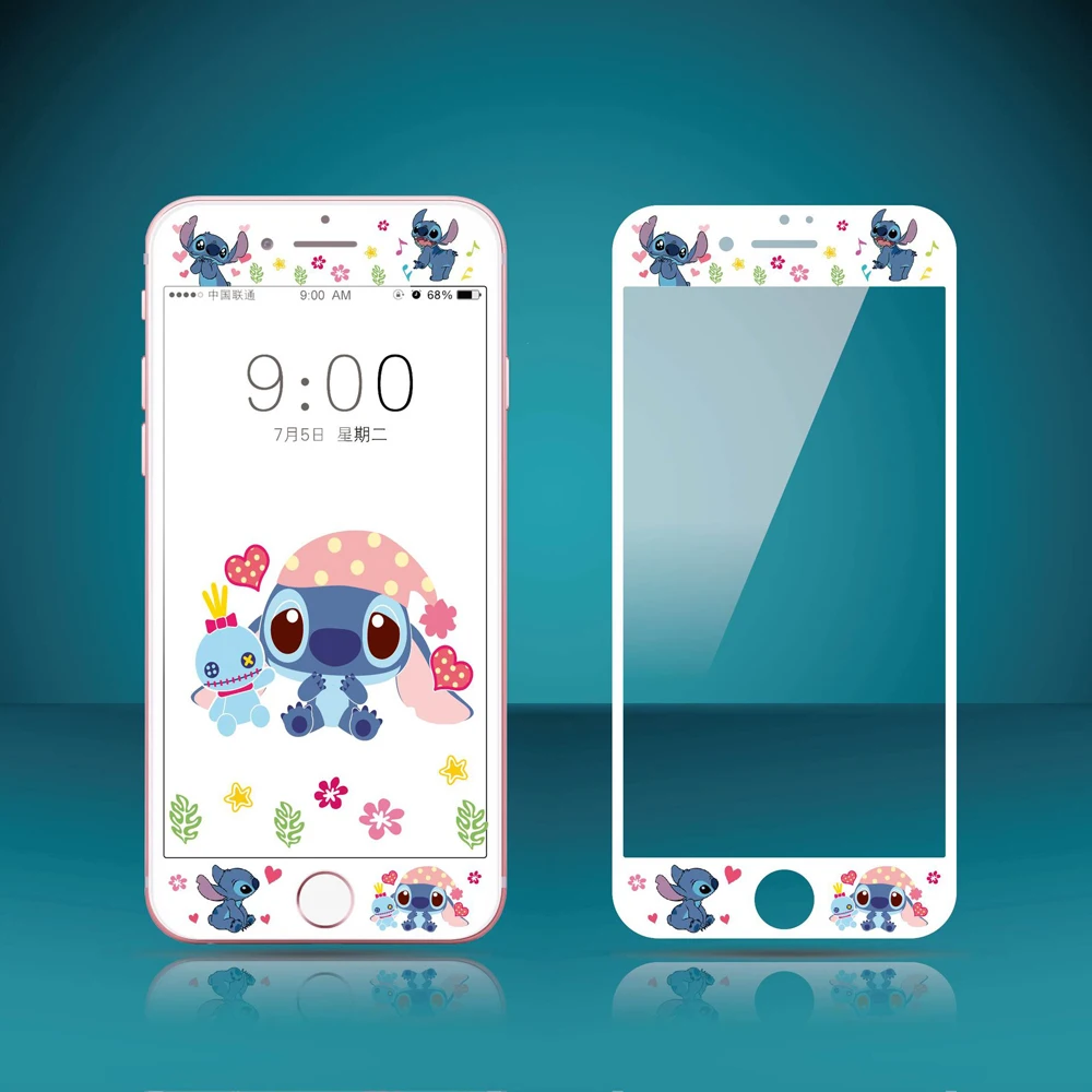 3D углеродное волокно мультфильм Закаленное стекло пленка для iPhone 6 6s 7 8 Plus Kitty Doraemon мышь Кумамон защитный экран протектор