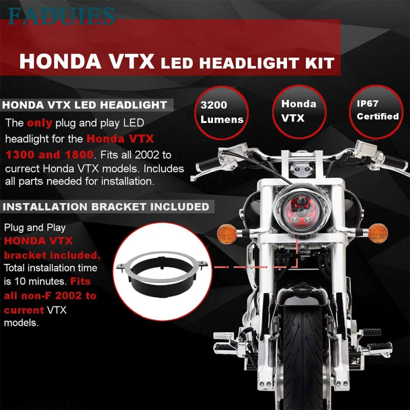 FADUIES для мотоцикла Honda VTX 1800, VTX 1300 5 3/" светодиодный синий комплект фар с кронштейном и оборудованием-Plug and Play