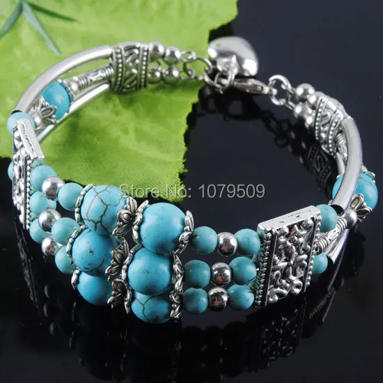 Free shipping Natural Antique Silver Metal Sapphire Blue Turquoise Cuff Bracelet JEWELRY VZ610 | Украшения и аксессуары