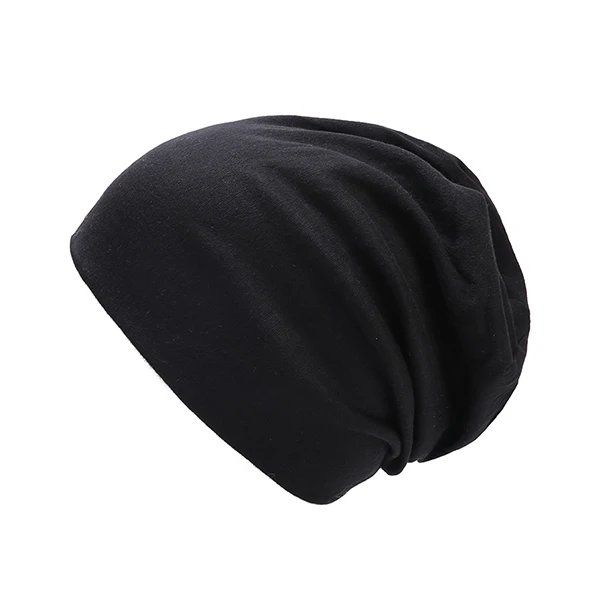 Черный Хлопок Акрил Skullies шапочки для мужчин зимняя шапка женская одноцветная уличная шляпа громоздкая вязаная шапка унисекс Мешковатые шапочки - Цвет: Черный