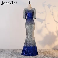 janevini 2018 gradient mermaid evening dress half sleeve silver blue sequin mother of the bride dresses long women dinner gown