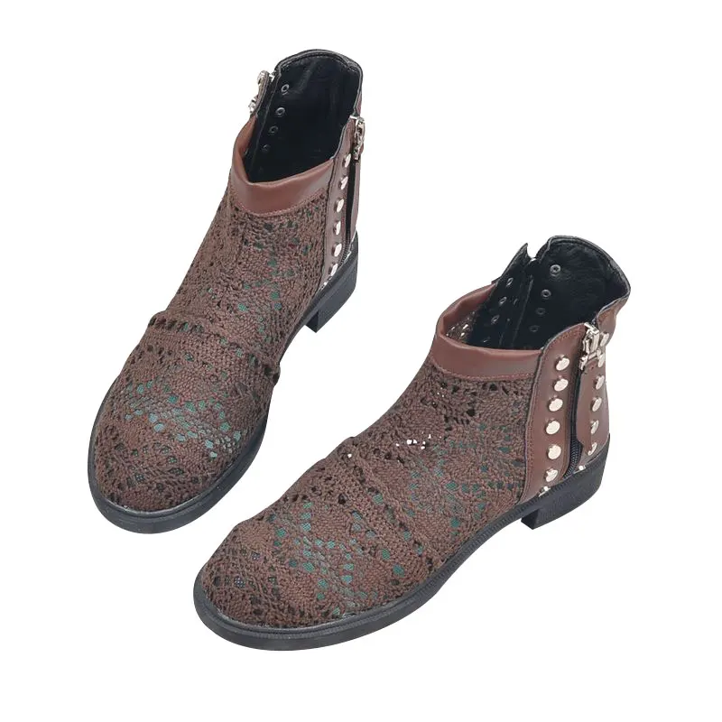 Женские ботинки на шнурках ботильоны с двойной молнией дышащие сетчатые для