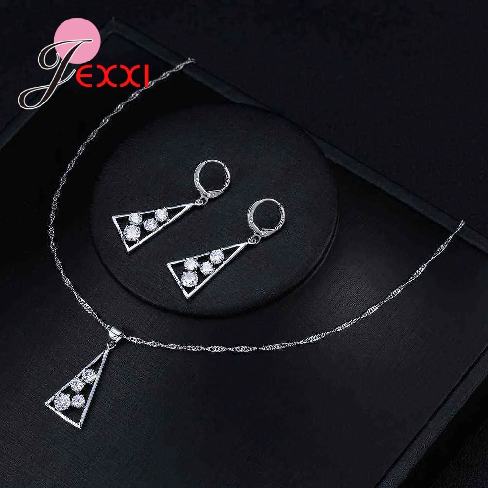 Triangle Shape Women 925 Sterling Silver Cubic Ziron Wedding Jewelry Sets Luxury Party Choker Necklace Earrings Set Girl | Украшения и