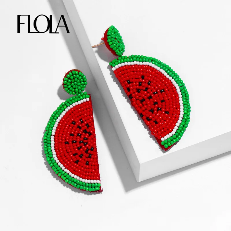 FLOLA Handmade Beaded Watermelon Earrings Trendy Fruit Boho Beaded Earrings Women Bohemian Summer Beach Jewelry ersq55