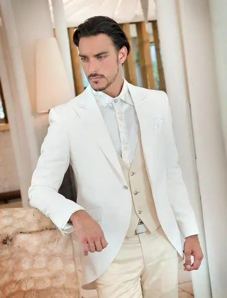 

Latest Coat Pant Designs Ivory Beige Wedding Suits for Men Groom Jacket Slim Fit 3 Piece Style Tuxedo Custom Prom Blazer Ternos