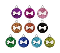 50pcslot colorful sparkly bling diy pet dog bone round hang pendant charms fit for key chains pet collar fashion jewelrys