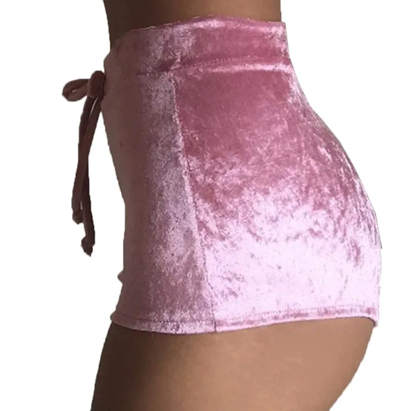 

Women Winter Autumn Crushed Velvet High Waist Drawstring Shorts RZ