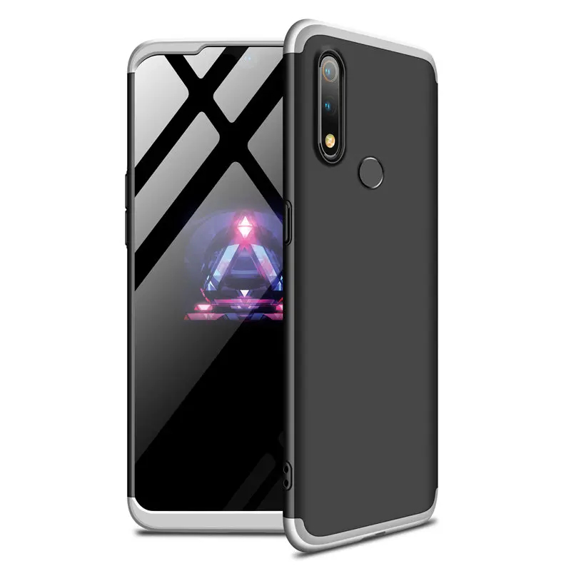 Black and Silver 360 чехол с полной защитой для OPPO Realme 3 чехол из жесткого поликарбоната 3 в 1 Тонкая матовая задняя крышка для Realme 5 Pro Чехол Для Телефона - Цвет: Black and Silver