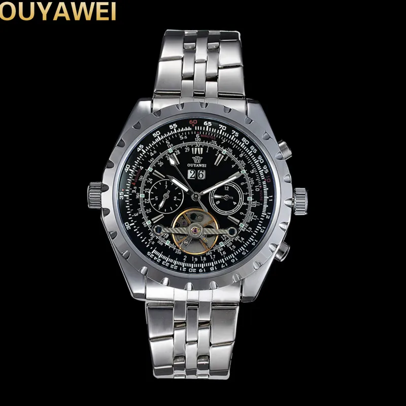 OUYAWEI Swiss men's waterproof high grade brand Geneva Men's steel belt mechanical watch | Наручные часы