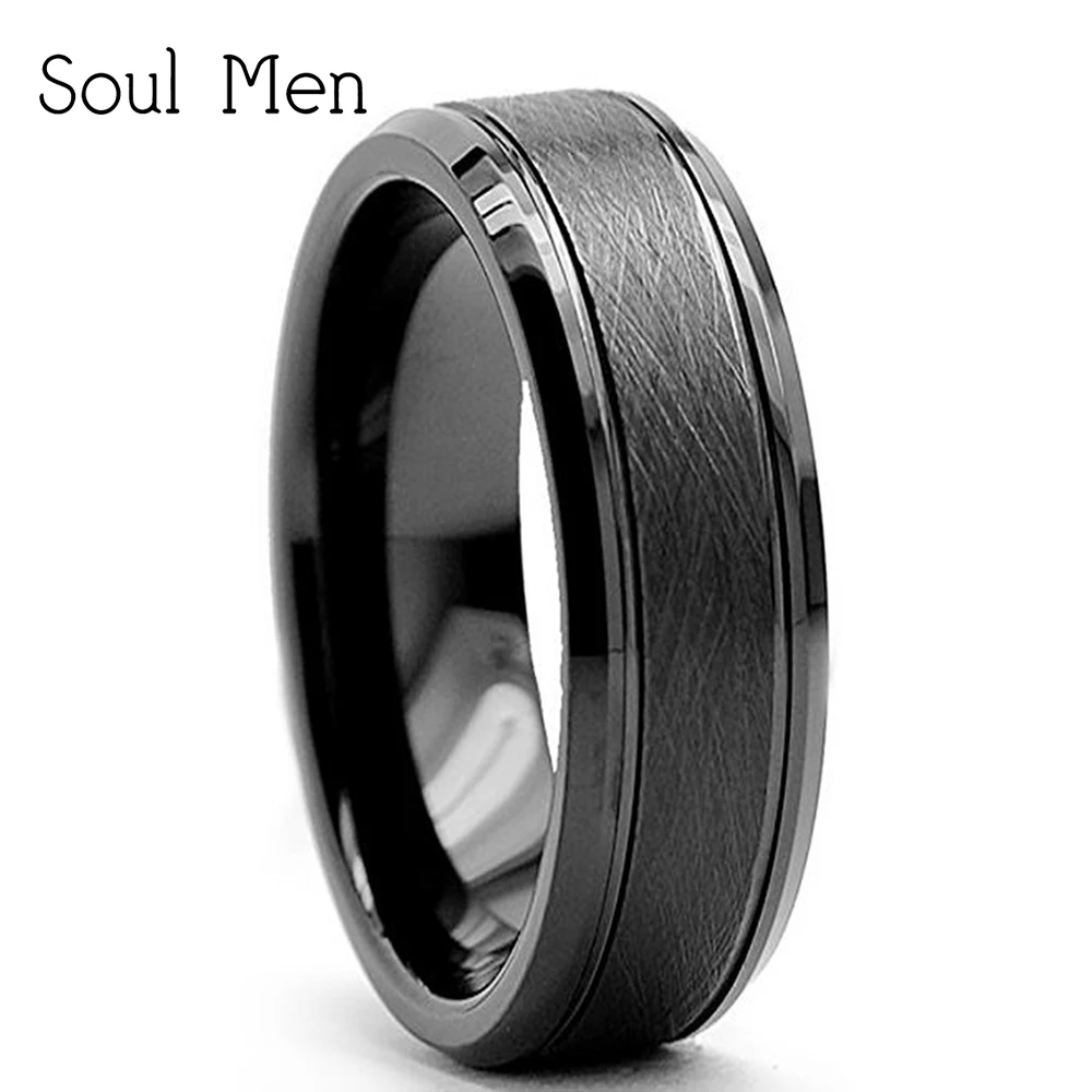 

2016 Classic Men's Unisex's Fashion Wedding Band 6mm Black Tungsten Carbide Engagement Finger Ring for Women Female Sizes 7-13