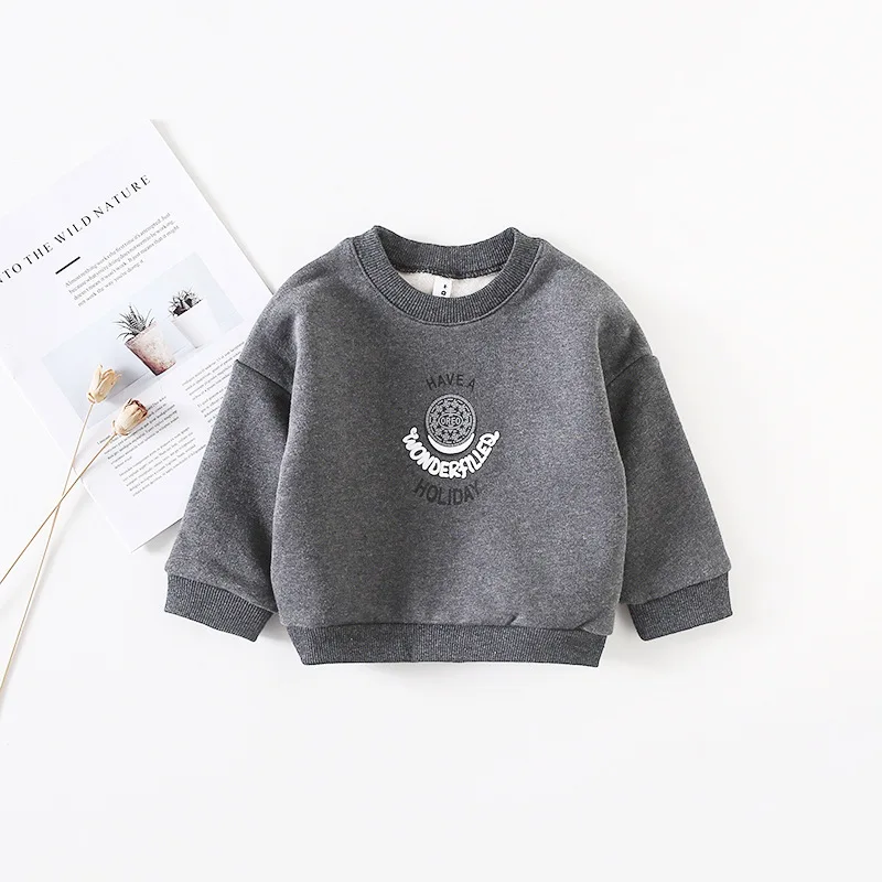 Осенний флисовый свитер с круглым воротником для маленьких мальчиков из 100%