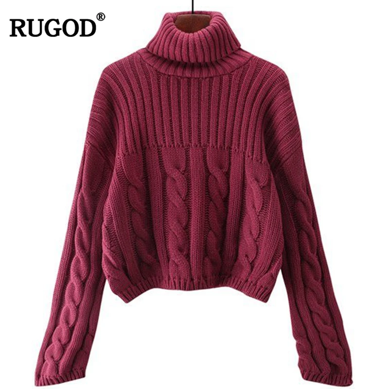 Новинка 2018 вязаный теплый свитер RUGOD с высоким воротником Женский дизайнерский