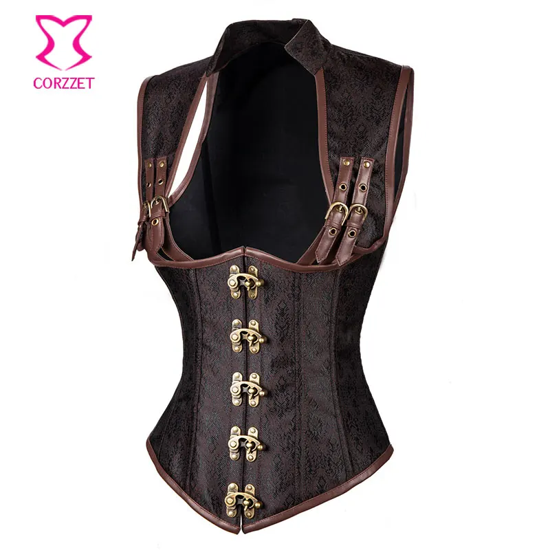 Корсет женский черный с воротником на пуговицах в стиле стимпанк|underbust corset|corsets and