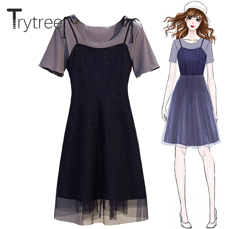 Женский комплект из двух предметов Trytree повседневный однотонный топ с o образным