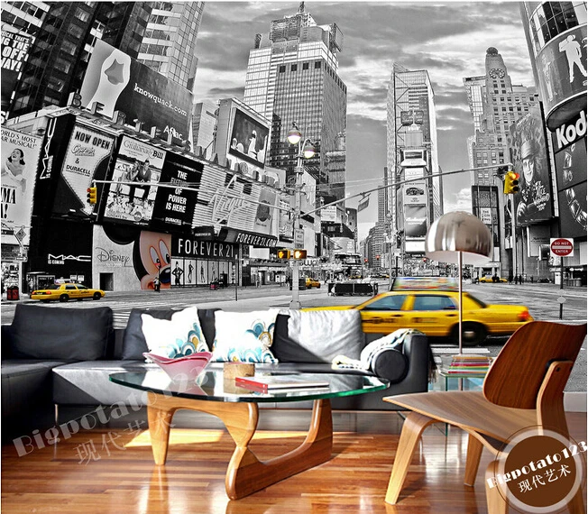 3D фрески на заказ здание Нью Йорк Таймс центр улица черно белая настенная бумага