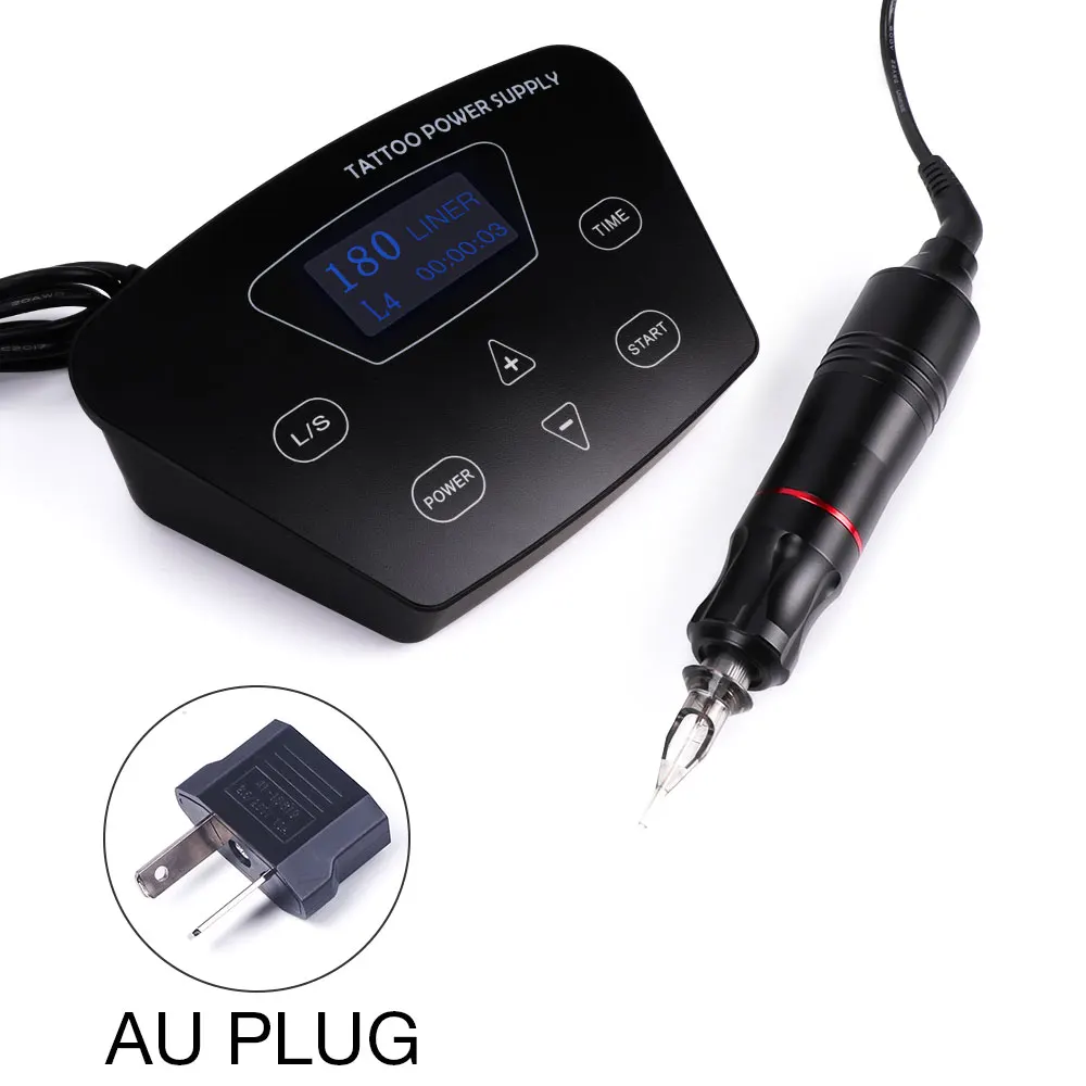 au plug set 10000 об/мин Татуировка гибридная Татуировка ручка роторная тату машина игольчатые картриджи гибридная алюминиевая роторная татуировочная машина пистолет - Цвет: au plug set