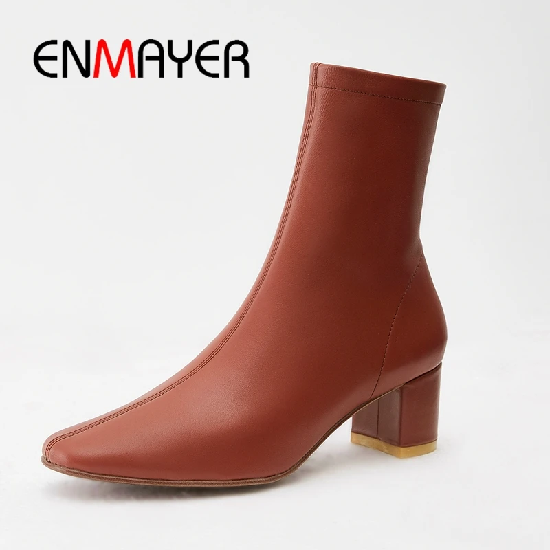 

ENMAYER Lace-Up Basic Square Toe Botas Mujer Womens Boots Booties Shoes Woman Size 34-39 ZYL1836