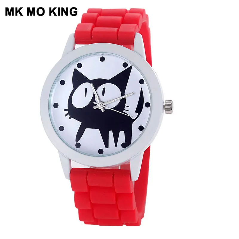 Корейские милые силиконовые часы с кошкой повседневные женские модные кварцевые