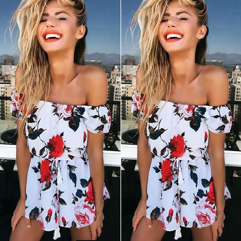 Женский комбинезон с открытыми плечами цветочным принтом|fashion playsuits|beach playsuitfashion