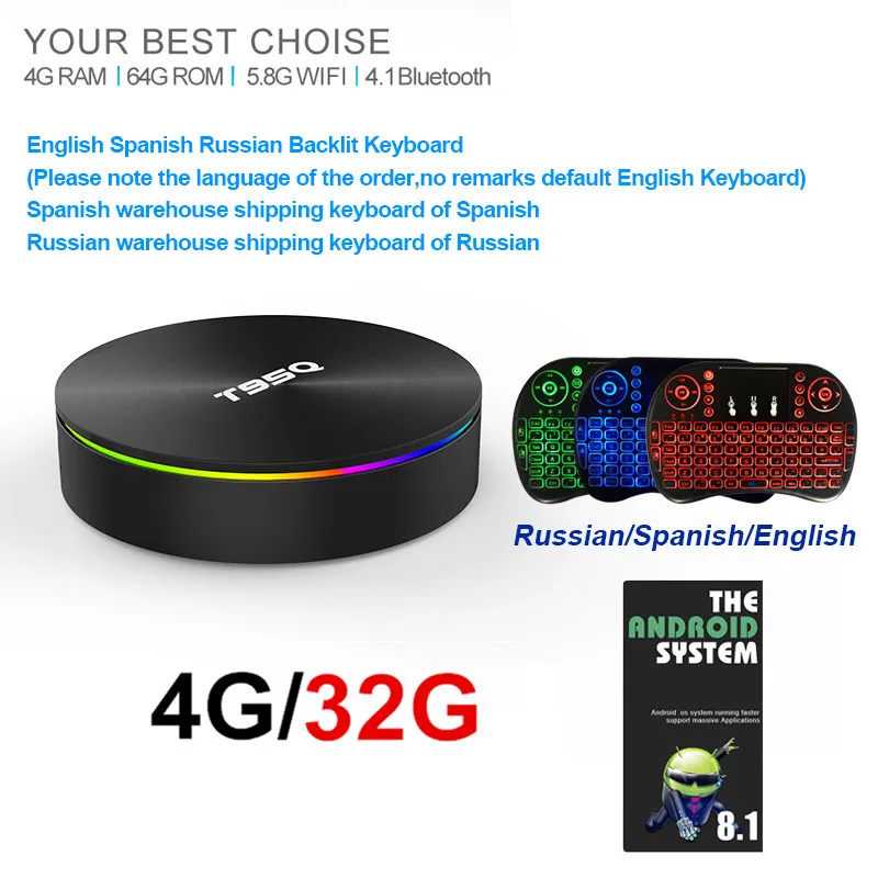 T95Q Android 8,1 Смарт ТВ приставка 4 ГБ 32 ГБ/64 Гб Amlogic S905X2 ТВ приставка четырехъядерный 2,4G& 5 ГГц Wifi BT4.1 1000M H.265 4K PK X96MAX - Цвет: 4G32G I8 Backlight