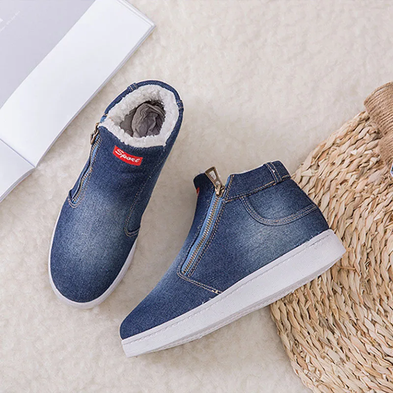 Женские зимние ботинки 2019 г. новые утепленные женские ботильоны джинсовая