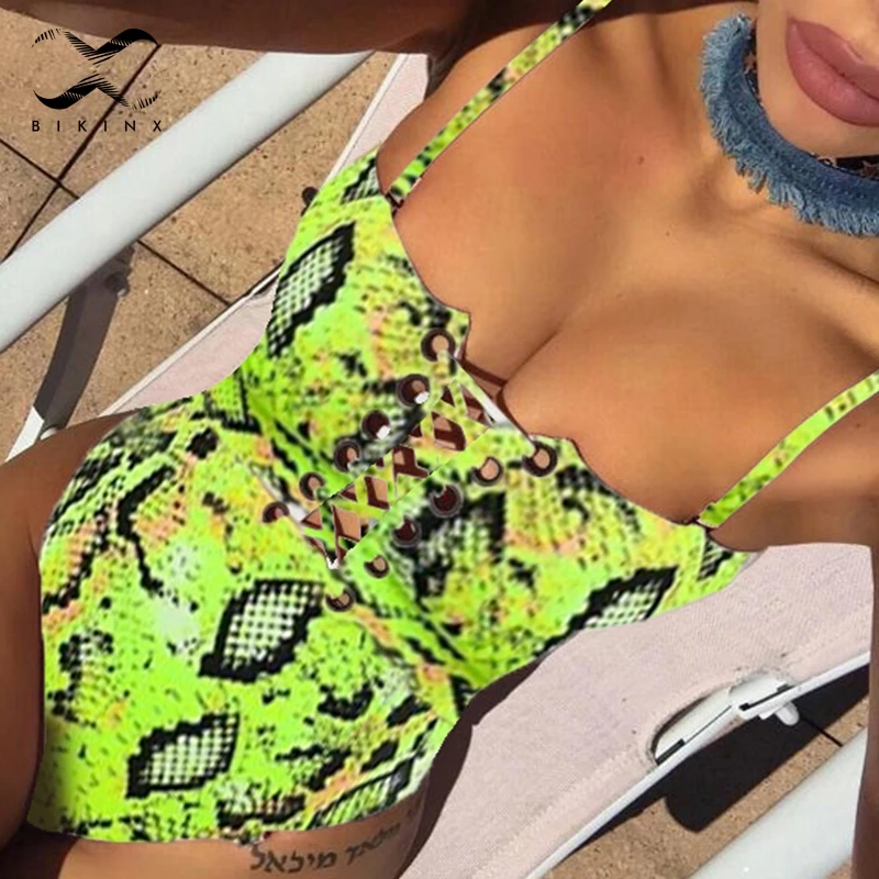 Bikinx Леопардовый Цельный с рисунком костюм высоким вырезом купальник женский