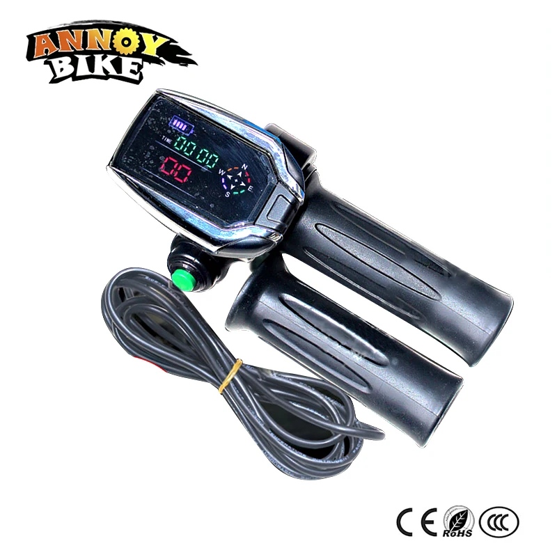 Ebike Throttle Handlebar 36V-48V Show Speed Electric Mileage Time LCD Colorful Display With Switch For Electric Bicycle