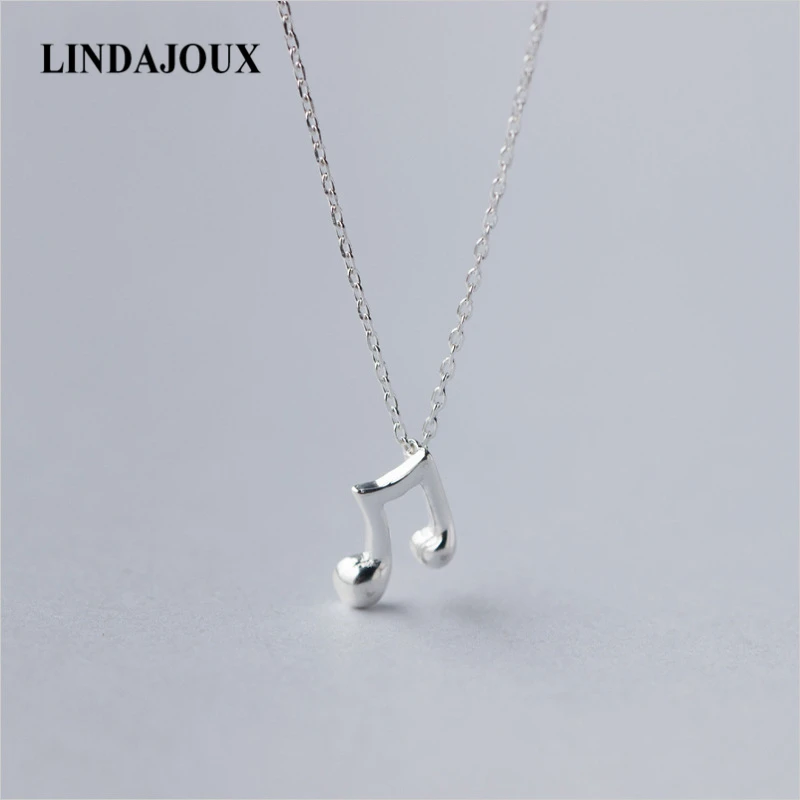 LINDAJOUX Настоящее 925 пробы Серебряная Милая подвеска-музыкальные ноты колье ожерелье для женщин S925 серебряные ожерелья и подвески