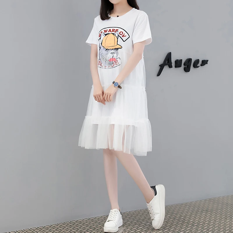 2019 Новое Женское летнее платье с принтом и круглым вырезом короткими рукавами