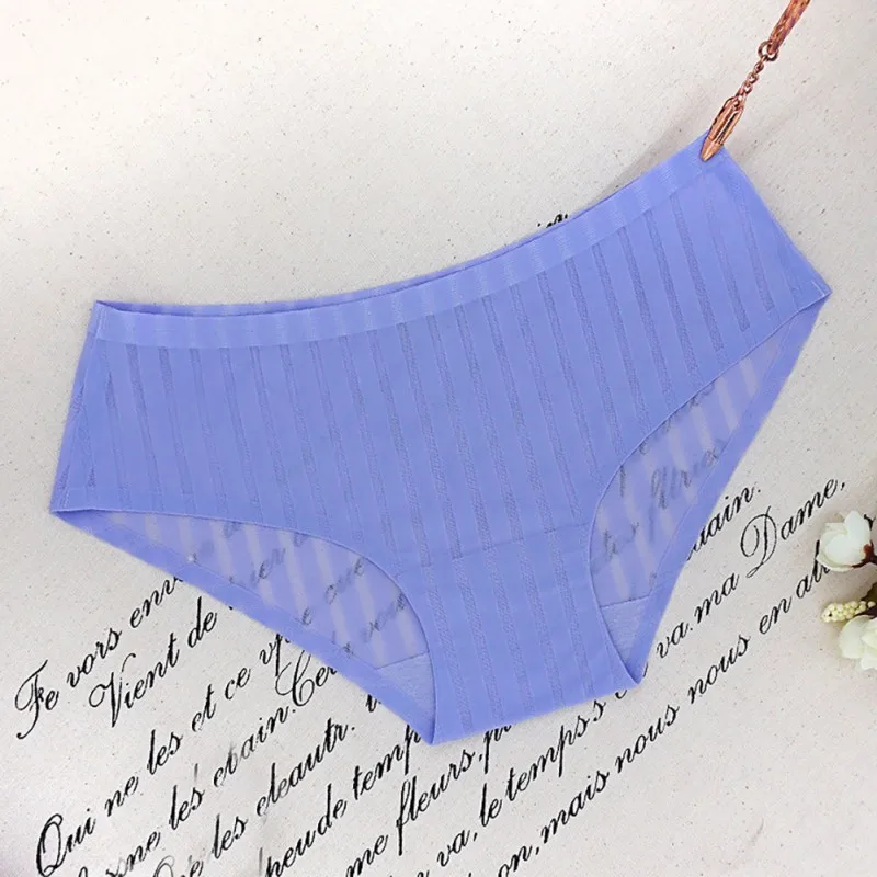 Сексуальные шелковые бесшовные трусы Дамское кружевное Полосатое нижнее белье