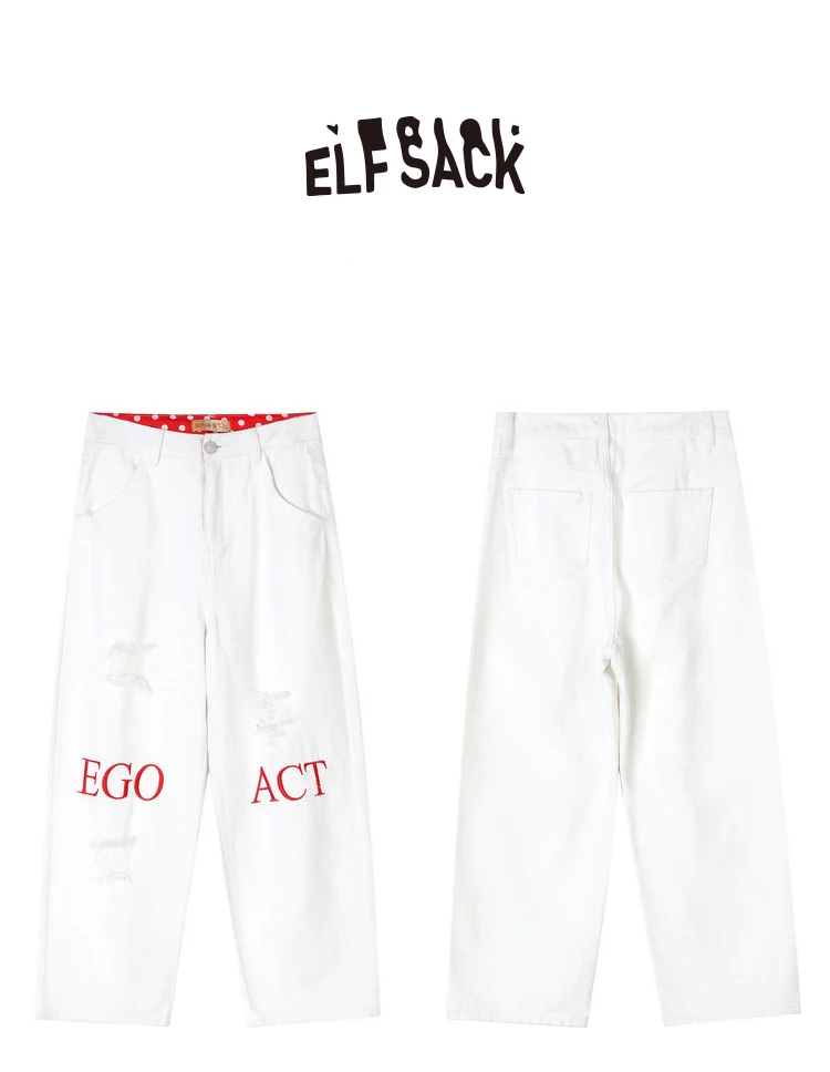 ELFSACK, новинка, женские джинсы с дырками, повседневные, хлопковые, женские штаны, прямые, средняя талия, женские штаны до щиколотки, одноцветные, обтягивающие, женские брюки