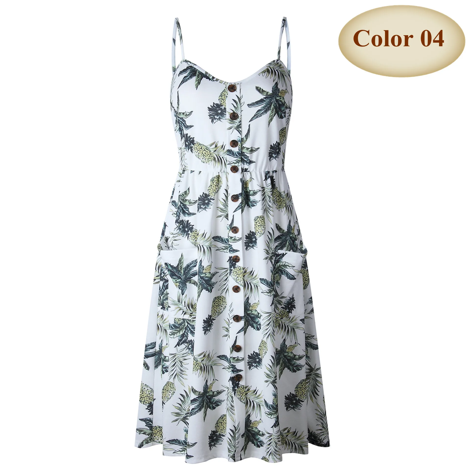 Color 04 New Boho Off-shoulder Party Beach Sundress Spaghetti Long Dresses Plus Size Summer Women Button Decorated Print Dress CRRIFLZ - Цвет: Color 04