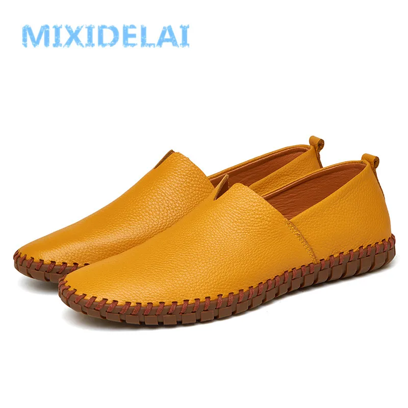 MIXIDELAI Genuine Cow Leather Mens Loafers Fashion Handmade Moccasins Soft Blue Slip On Men's Boat Shoe PLUS SIZE 38~48 | Обувь