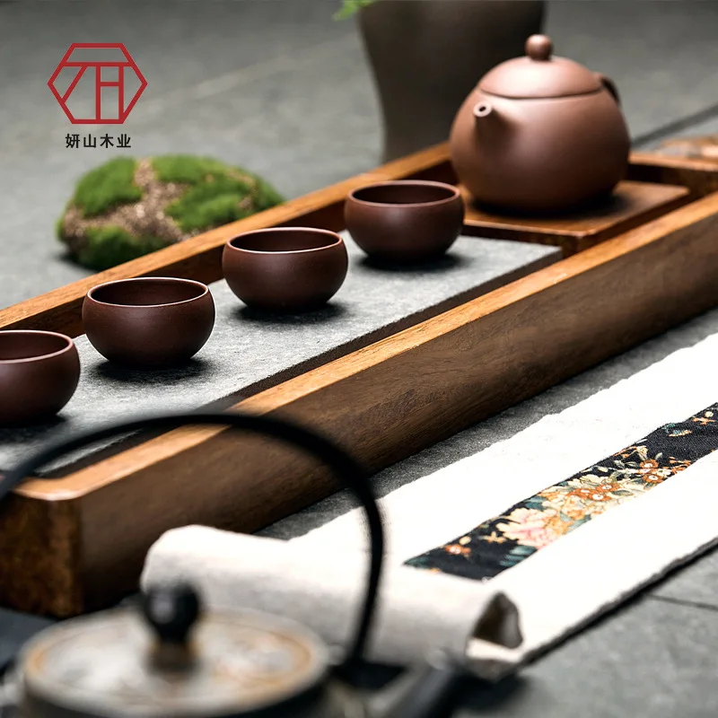 

[Yan Mountain] cases of bamboo / wood tea large black stone tea tray along the new Chinese explosion