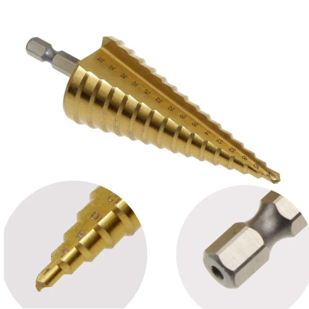 ESPLB HSS 4-32mm Drill Bit Metal Steel Step with Pagoda Shape Triangle/Hexagon Shank Cone Titanium Set | Инструменты