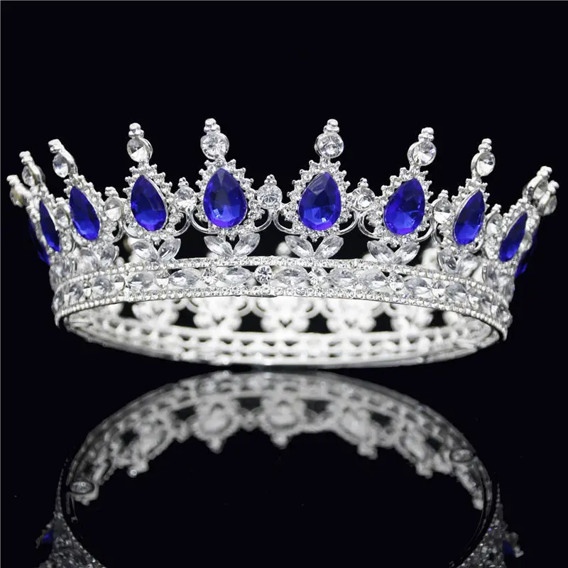 Silver Blue Круглая диадема, Серебряное золото, женский головной убор, Кристалл, горный хрусталь, полный круг, тиара, свадебная корона, ювелирные изделия, аксессуары для волос - Окраска металла: Silver Blue