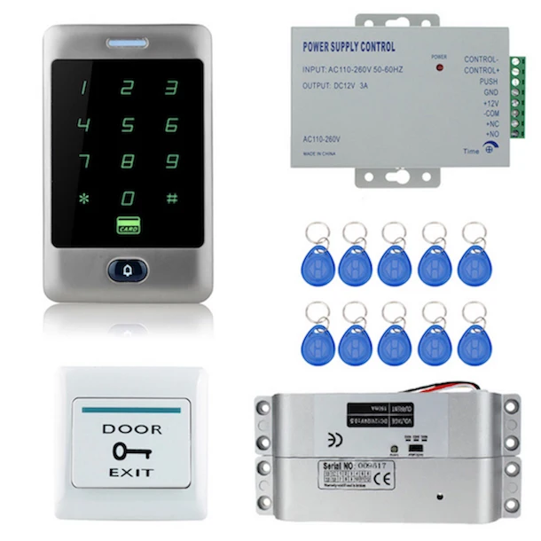 Set Three RFID сенсорный водонепроницаемый металлический контроллер доступа с 12VDC NC/без электрического болта/магнитный замок для безопасности двери - Цвет: Set Three