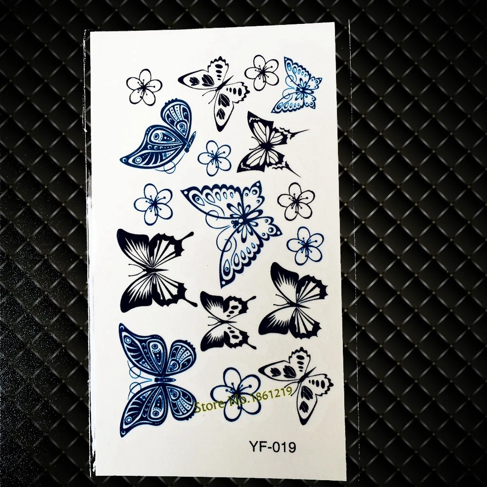 

Black Blue Flash Temporary Tattoo Stickers GYF-019 Beautiful Butterfly flowers Design Sexy Women Ladies Waterproof Fake Tattoos