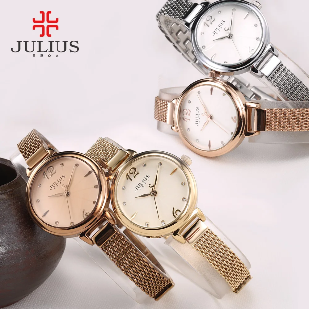 JULIUS JA 934 Брендовые женские часы из розового золота круглый циферблат полный сетка