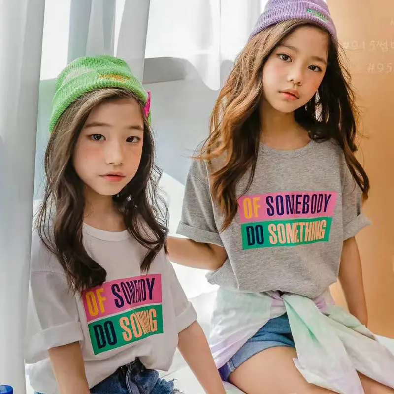 Детская футболка для девочек топы свободная повседневная одежда больших с