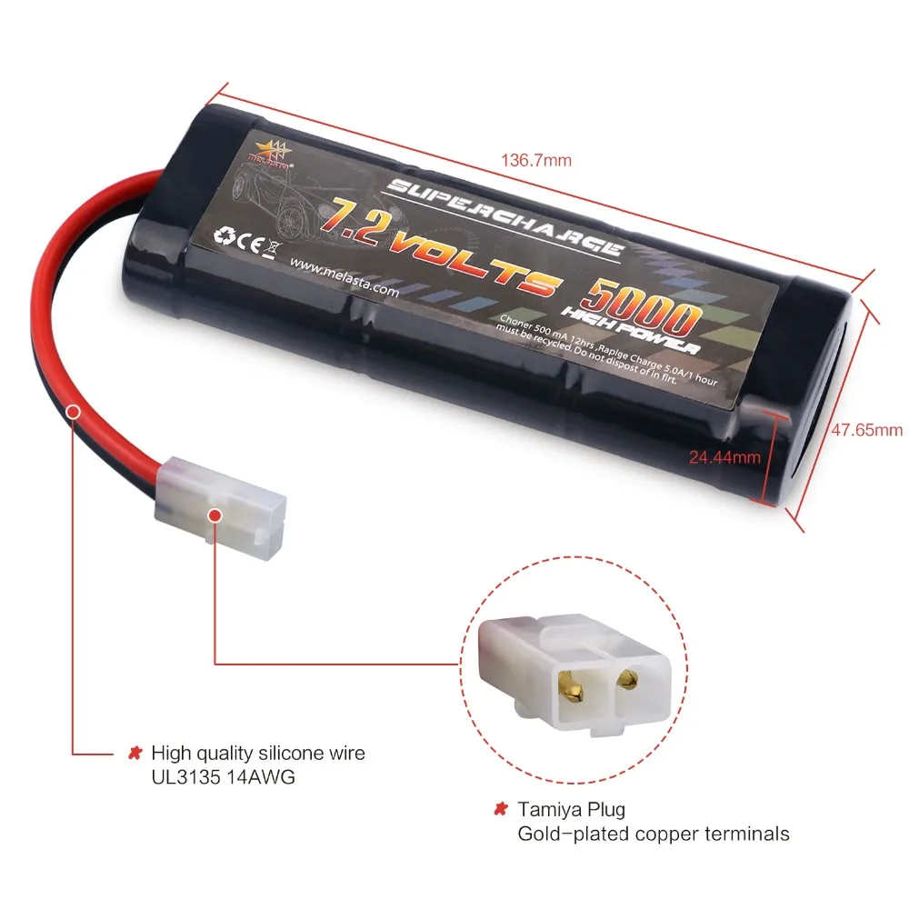 Сменный аккумулятор Melasta 7 2 V 5000mAh NiMH RC с разъемом разгрузки Tamiya для