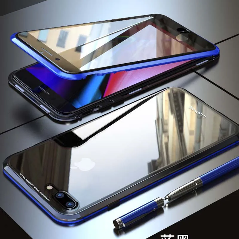 blue black Роскошный защитный Магнитный чехол для телефона на 360 градусов для iPhone XS Max X 7 8 Plus XS брендовый мужской чехол для телефона JS0639 - Цвет: blue black