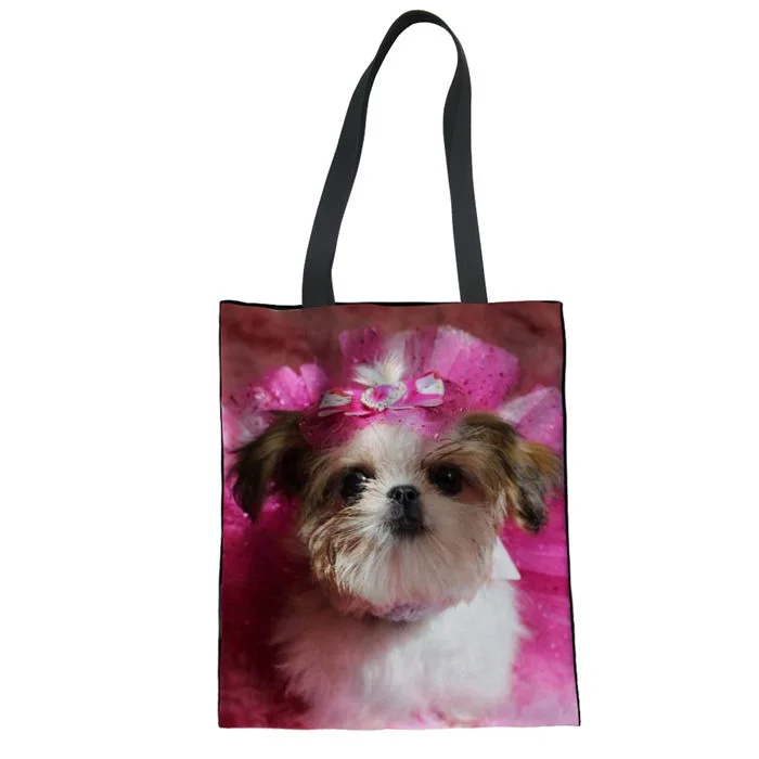 LMF3541Z22 WHEREISART Shih Tzu, женская сумка для покупок с принтом собаки, тканевая сумка-шоппер, повседневная женская сумка на плечо, на заказ, для девочек, для домашних животных, Bolsas De Tela - Цвет: LMF3541Z22