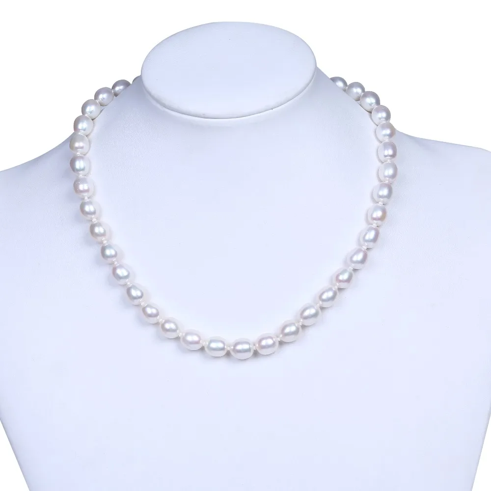 

8-9mm Rice Shape Freshwater Pearl Beaded Necklace Women For Christmas Gift